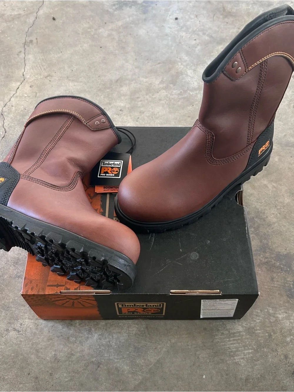 Timberland PRO Men's Brown Work Pull-On Boots with Black Outsole